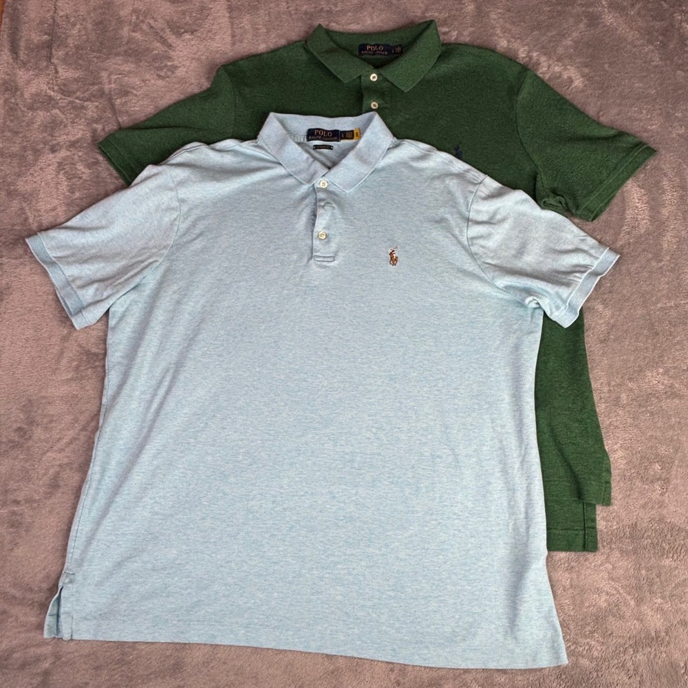 Polo Ralph Lauren Polo Shirts Mens Large Blue Green 2 Pack Classic Fit Cotton - Picture 9 of 11